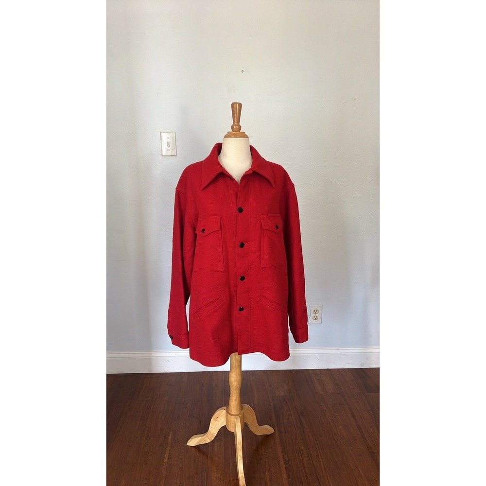 Vtg Pendleton Chore Jacket Mens L Red Virgin Wool Shacket Made in USA Workwear